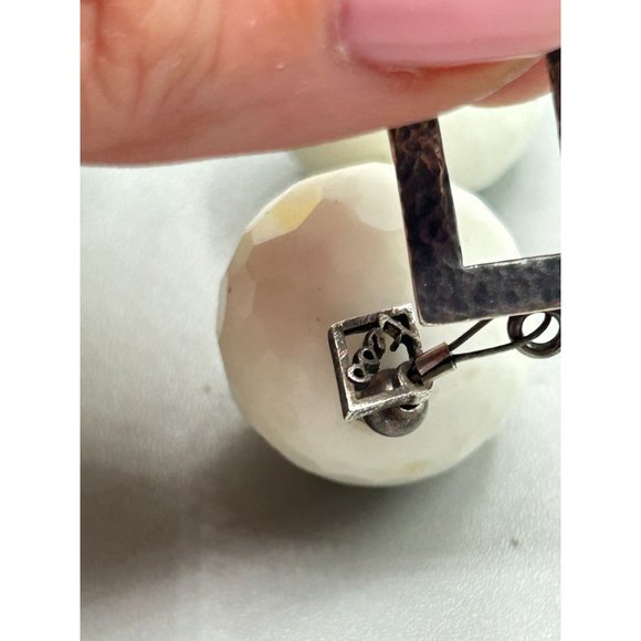 White Glass Beads Necklace Oversized Beads Unusual Signed Sterling Silver Clasp - Picture 7 of 9